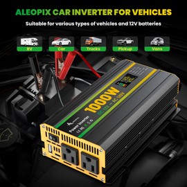 ALEOPIX 1000W Power Inverter 12V to 110V for Vehicles/Truck/Car/Laptop, 1000 Watt Car Power Inverter with Cigarette Lighter/LED Display/100A Battery Cables/2 AC Outlets/2 USB Port, Surge 2000W Car Inverter