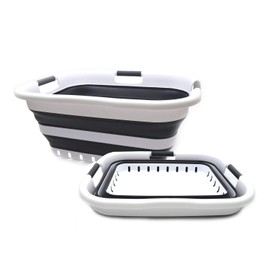 SAMMART 41L (10.8 gallon) Set of 2 Collapsible 3 Handled Plastic Laundry Basket-Foldable Pop Up Storage Container/Organizer-Space Saving Hamper/Basket (2, White/Black)