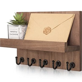 Decorative Key Holder for Wall with Shelf - Farmhouse Key Hooks for Wall Shelf Organizer for Home Entryway Wall Decor - Stylish Key Racks by Rebee Vision, Retro Brown