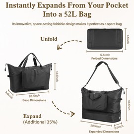 ctwcum Travel Bag – Foldable, Expandable Nylon Carry-On with Shoe Compartment, Weekender for Men & Women