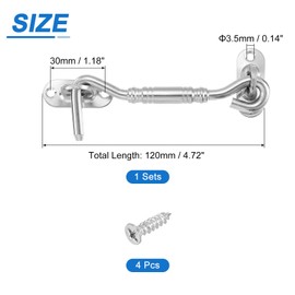 sourcing map 4" Hook and Eye Latch, Barn Door Lock Stainless Steel Cabin Hook Privacy Door Gate Hooks for Window Sliding Door Fence Shed, Silver
