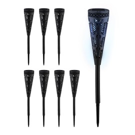 Relaxdays Solar Lamp Set of 8 Torch Design Garden Lighting with Light Effect H x D 41 x 7 cm with Ground Spike Black