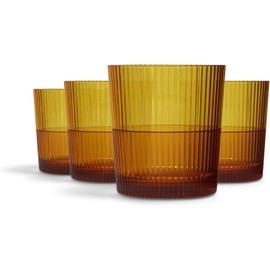 Drinique Unbreakable Edition Tumbler 12 oz Tritan Renew Plastic Cocktail Glass Amber 4-Pack