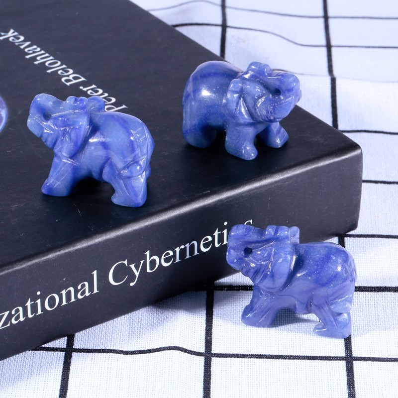 mookaitedecor Aventurine Blue Crystal Elephant Figurine Sculpture in Hand Reiki