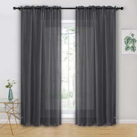 Hiasan Grey Curtains Voile curtains for Living Room Net Curtains for Window Curtains for Bedroom With Tiebacks 55 X 79 Inch drop 2 Panels Rod Pocket Top