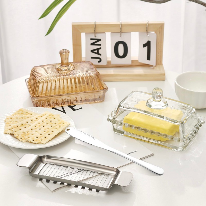Champagne Glass Butter Dish with Lid for Countertop - 6.7in