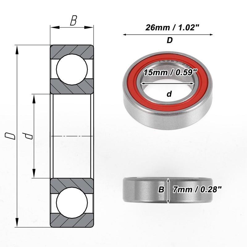 ACROPIX Bearings 15267-2RS Ball Bearings Double Seal 15x26x7mm Red Silver