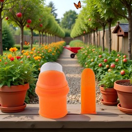 1 Set Orange Gardening Silicone Thumb Knife with Finger Cots Thumb Knife Picker for Fruits Vege Shears and Scissors(ZS301)