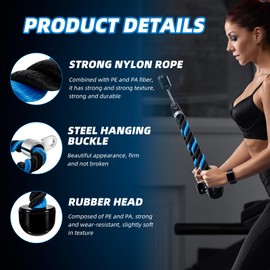 tchrules Universal Tricep Rope Pull Down, 27 Inch Heavy Duty Rope Length, Easy to Grip & Non Slip Cable Workout Exercise Machine Attachment, Suitable for Professional Gyms (Black Blue)