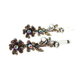 Womens Silver Tone Sparkly Bow Rhinestone Jeweled Crystal Diamante Party Birthday Christmas Bridal Wedding Slides Hairpin Hair Clips Grips Bobby Pins Set of 2 Flower Floral Gold