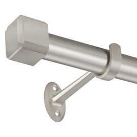 Single Curtain Rods,with Square Cylindrical Aluminum Alloy Finials,1 Inch Heavy Duty Drapery Rods Adjustable Length 72-144"(6-12ft),Satin Nickel