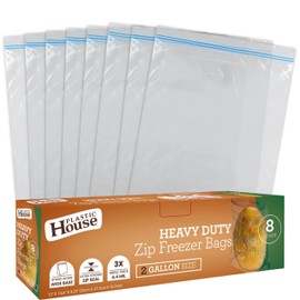 Bluesky Heavy Duty Plastic Zip Freezer Bags Quart-(Pack of 8) -Perfect for Food Storage, 2 Gallon, Clear