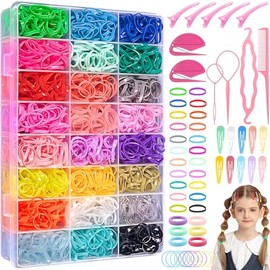 2121 Accesorios para el Cabello para Niñas Pequeños, Mini Bandas de Goma para el Cabello de 24 Colores con Herramientas de Peinado, Ligas de Cabello para Niñas Durable, Gomas de Pelo Coloridas en Caja