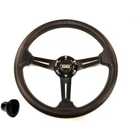 Huskey Rally Steering Wheel Fits EZGO Golf Cart, 13 Inch Diameter & UV Coated PVC Material W/Carbon Fiber Pattern, Including a 5/6 Hole Pattern Black Adapter