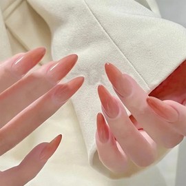 EternalClassic Almond Press On Nails Medium Orange Ombre Fake Nails Press ons, Gradient Press on Nails Medium Almond Acrylic False Nails, 24PCS Glue On Nails Glitter Stick On Nails