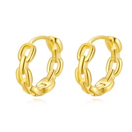RoseJeopal Gold Hoop Earrings for Women, 925 Steling Silver Hoop Earrings, 12mm Small Sleeper Gold Hoops for Ladies Girls, Chain Hollow Earring Hoops