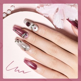 JODSONE Press on Nails Pink Square Cat Eye Handmade 3D Fake Nail Tips Reuseable Fashionable Design Long Lasting Fit Easy to Apply at Home- Small