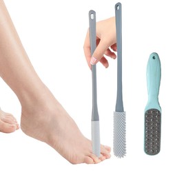 Healluvor Toe Cleaning Brush 15.7" Foot Scrubber in Shower with Long Handle Silicone Foot Brush Soft Skin Exfoliation Lotion Applicator for Foot Seniors,with Dead Skin Remove Brush
