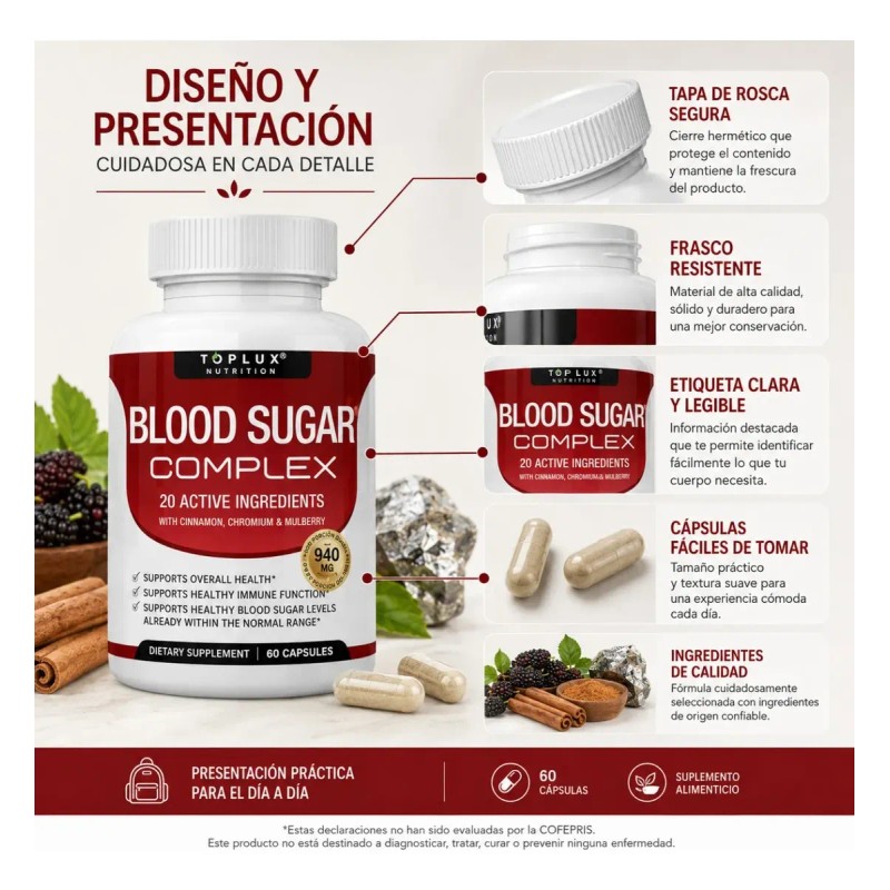 20 Ingredientes Cromo Canela Morera Apoyo Metabólico