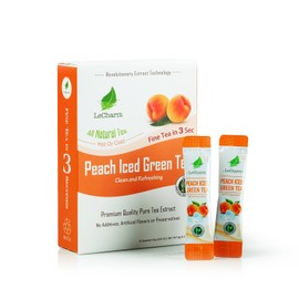 Peach Green Instant Tea on the Go LeCharm 100% Natural Tea Extract, Unsweetened Drink Instant Crystallized Tea Powder for Pure Water, Iced Tea and Hot Tea(10 Sachets)