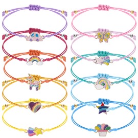 Guiqulai 10 PCS Cute Friendship Bracelets Bulk for Girls, Adjustable Unicorn Glitter Charms Bracelets for Birthday Carnivals Loot Bag Stuffer