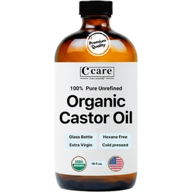Castor Oil 100% Pure Organic Cold Pressed Unrefined Glass Bottle | USDA Certified Organic | Hexane Free Extra Virgin | for Hair Growth Eyebrows Eyelashes Skin and Castor Oil Pack Wrap | 16oz