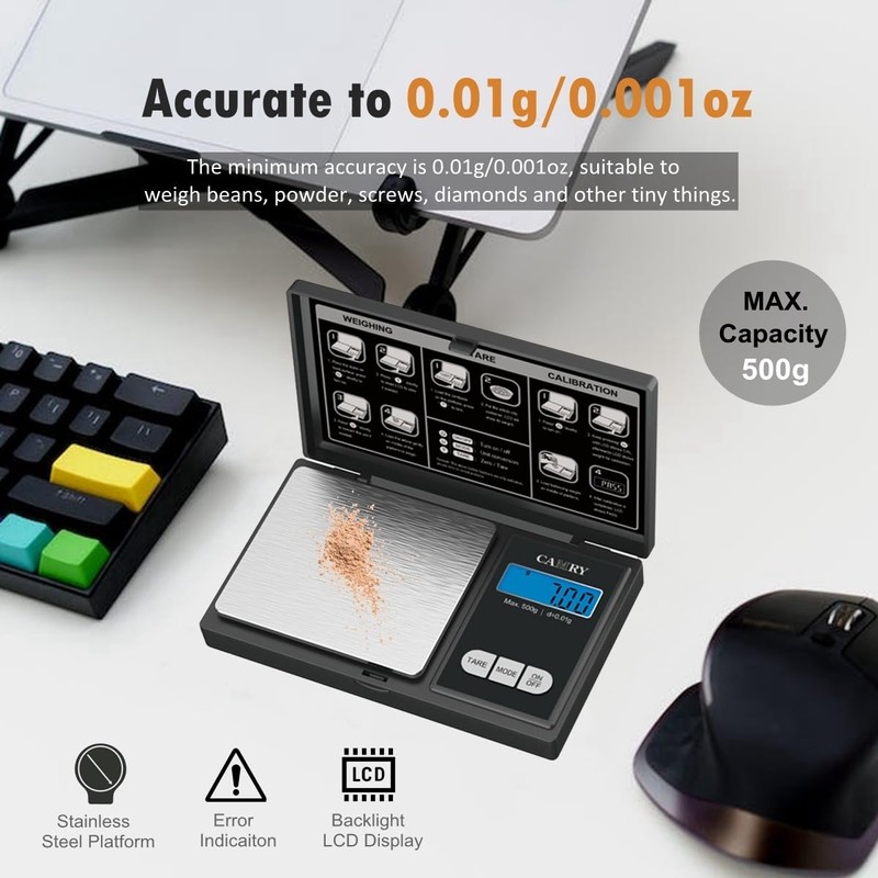 CAMRY Pocket Scales, 500 g/0.01 g, Digital Scale, Gold Scale,