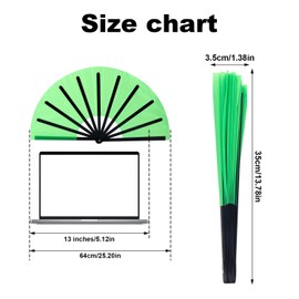 BOXOB Large Foldable Hand Fan, Plastic Fabric Rave Folding Held Handheld Fan Manual Portable for Line Dancing Wedding Party Decoration Performance Supplies (Green & Black)