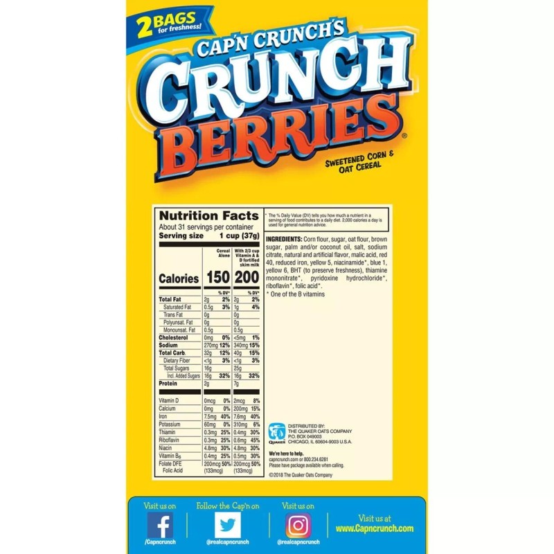 Cap'n Crunch 2 Bag Box Cap'n Crunch's Crunch Berries Cereal