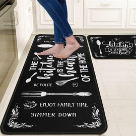 Black and White Kitchen Rugs Sets of 2 Non Slip Microfiber Mats for Floor Washable Farmhouse Area Rug Carpet Runner Hallway Laundry Room 17"x 47"+17"x 30"