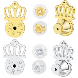 Earring Lifter Backs, DCRSLB Earring Back for Droopy Ears 4PCS Crown Shape Support Backings for Heavy Earrings Plus 4PCS Silicone Backers Locking Replacements for Studs,Mixed Color