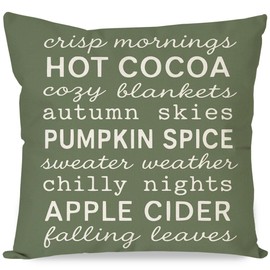 PANDICORN Fall Throw Pillow Covers 18x18 Inch Sage Green Autumn Quote Decorative Cushion Case with Falling Leaves & Hot Cocoa, Fall Decor for Living Room Bedroom Sofa Couch Porch