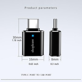 shoplease USB-C to USB Adapter, Type A Female to Type C Male, LED Indicator, 4 Pack, Black