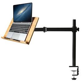 Book Stand Height Adjustable - wishacc Large Table Side Bamboo Reading Mount Holder with Clamp for Reading Hands Free, Desktop Cookbook Rest 15.4 x 11 inch