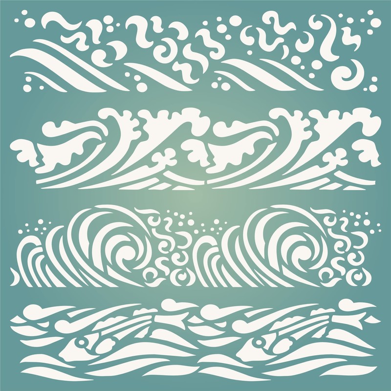 Stencils for Walls: Waves Stencil, 6.5 x 6.5 inch -
