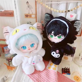 niannyyhouse 20cm Plush Doll Clothes Loose Travel Cat Onesies Soft Stuffed Plush Toy Dress Up Accessories (Black)