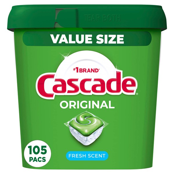 Cascade Original Dishwasher Pods, Actionpacs Dishwasher Detergent Tablets, Fresh Scent, 105 Count (Packaging May Vary)