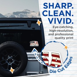 (2 Pack) Labor Day Stickers - USA American Flag - Patriotic Stickers - 5" On Longest Side - Sticks to Smooth Flat Surfaces - Made in USA - BMCS11935