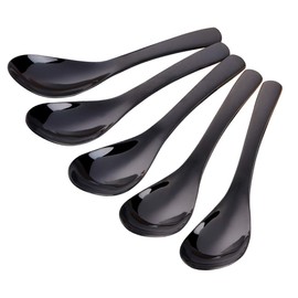 Buyer Star Renge Spoon, Set of 5, Ramen Soup, Curry, Wok Ron, Noodle, 18-8 Stainless Steel, Metal Tableware, Thick, Lotus, Dishwasher Safe, Antibacterial, Black