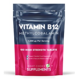 Vitamin B12 High Strength 1000 μg (mcg) - 180 Tablets - Pure Methylcobalamin Supplement - Energy Support - UK Vegan VIT B12