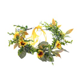 Lofruiin Women's Bohemian Floral Wreath Adjustable Grass Crown Forest style Rattan Pure Handmade Headband for Travel Party Festivals (Sunflower, Free)
