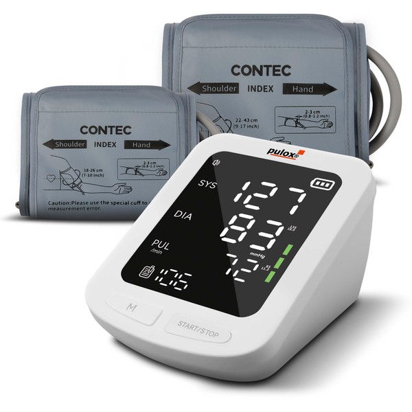 Pulox BP-100 Upper Arm Blood Pressure Monitor with 2 Cuffs - Fully Automatic Measurement with Memory Function