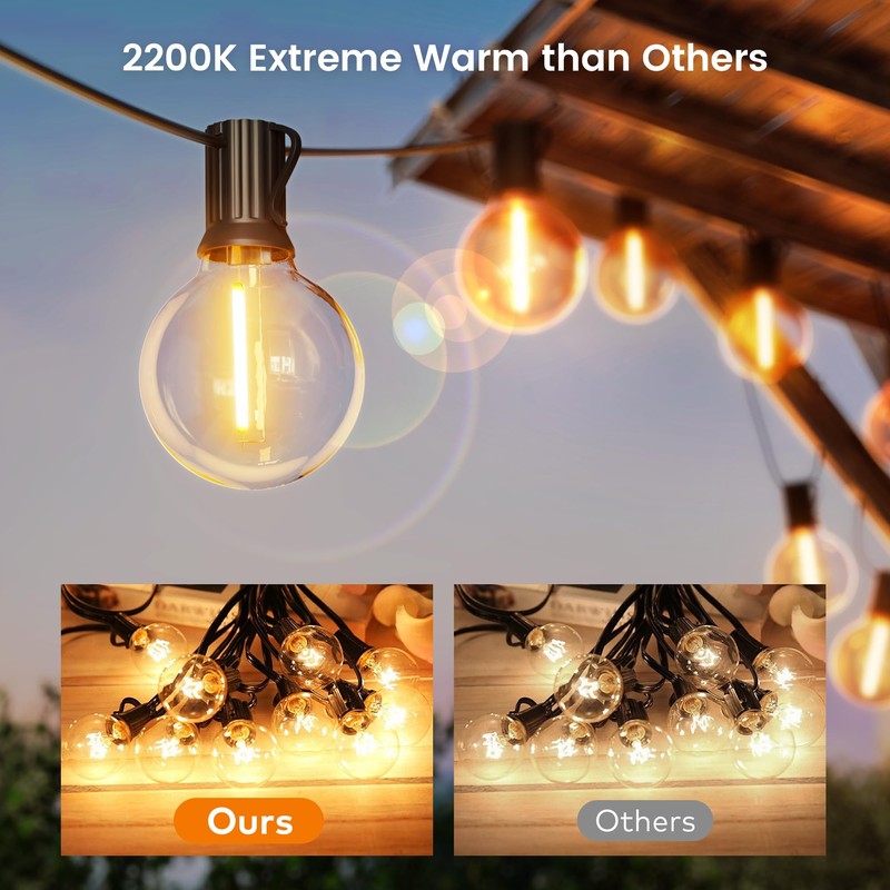 OHLUX Outdoor String Lights,110FT Dimmable Patio Lights with 58 Shatterproof
