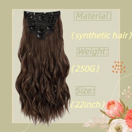 REAUTCOORS Clip in Hair Extensions, Long Wavy Synthetic Hair Extension22 Inch 6PCS Chocolate brown (220G 4#Chocolate brown)