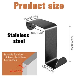 Sibba 4 x Door Hooks, Stainless Steel Door Hooks for Hanging, Functional Clothes Hooks, Door Coat Hooks, Hanging Door Hook Rail for Door, Kitchen Cabinets, Bathroom, Dresser Drawers, Black