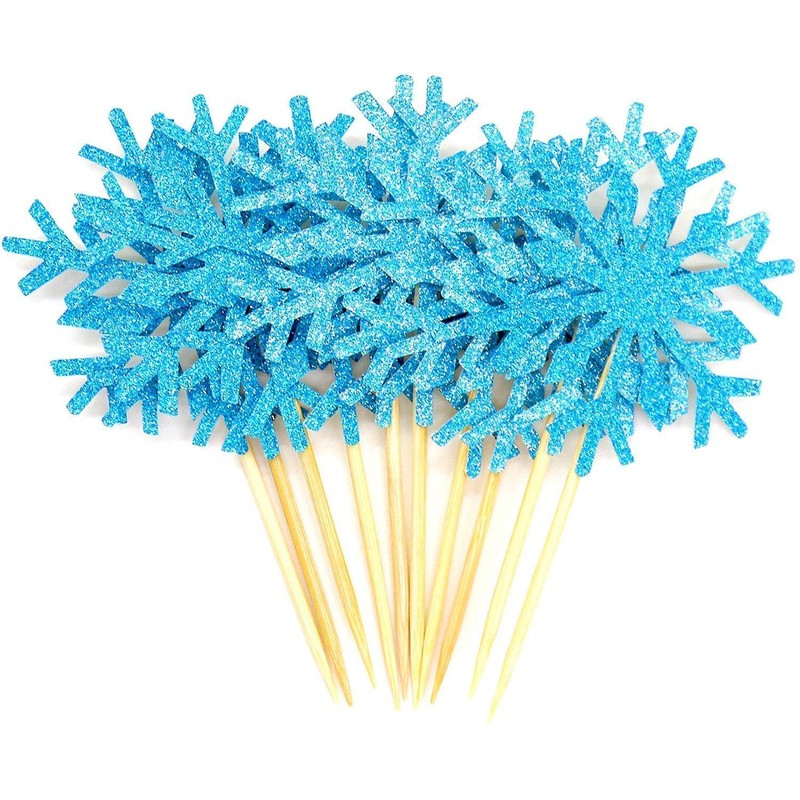 Confetti! - Snow Flake Cupcake Toppers Toothpicks, Sliver/Blue/Snow (Pack of