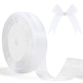 Geschenkband Weiß Organza 25mm 46m Geschenkverpackung Verpackungsbänder Weiß Tüll Geschenkbänder Weiss Bänder Zum Basteln für Muttertagsgeschenk Deko für Hochzeits Taufe Geburtstag Kränze Weihnachten