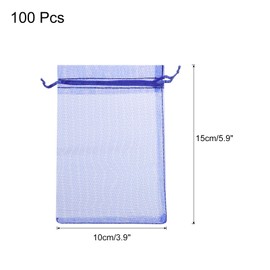 MECCANIXITY 100pcs Organza Bags 3.9x5.9 Inch Drawstring Favor Pouches Sheer Mesh Bag for Gift Jewelry Wedding Party Christmas Candy Dark Blue