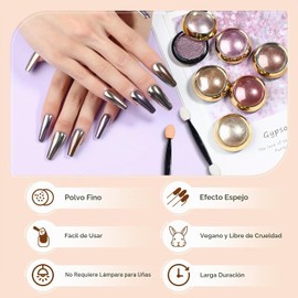SAVILAND Cromo Uñas Polvo Set - 6 Colores Oro Metálico Cromo Polvo para Uñas Efecto Espejo Pigmento Camaleón Holográfico Cromo Polvo para Uñas de Gel Manicura Nail Glitter Dust for Nail Art Decorations