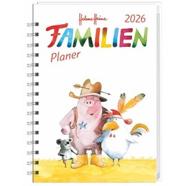 Helme Heine: Familienplaner-Buch A5 2026: Familienkalender mit 5 Spalten. Liebevoll illustrierter Buch-Kalender mit Einstecktasche und Schulferien. ... mit 160 Seiten. (Helme Heine Kalender Heye)